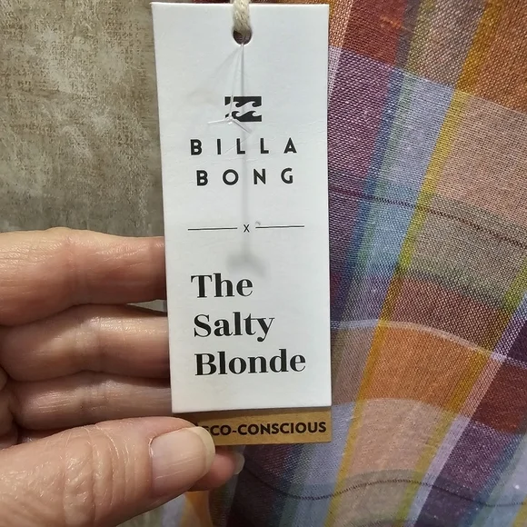 NWT Billabong The Salty Blonde Break Point Cropped Linen Blend Plaid Pants - Picture 7 of 11